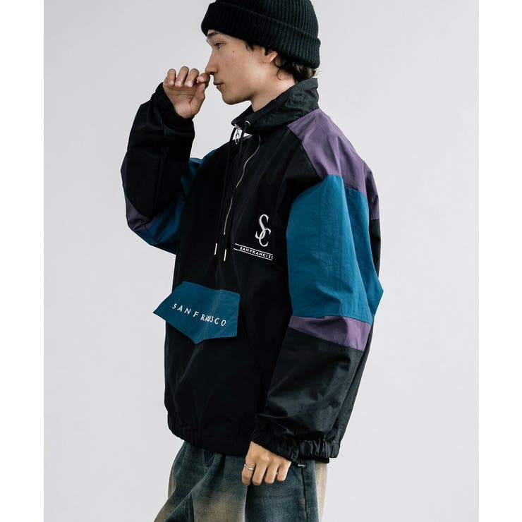 パッカーズ　ハーフジップナイロンジャケット JaVa ジャバコラボ》レトロで小粋な配色。胸刺繍入り配色ナイロン