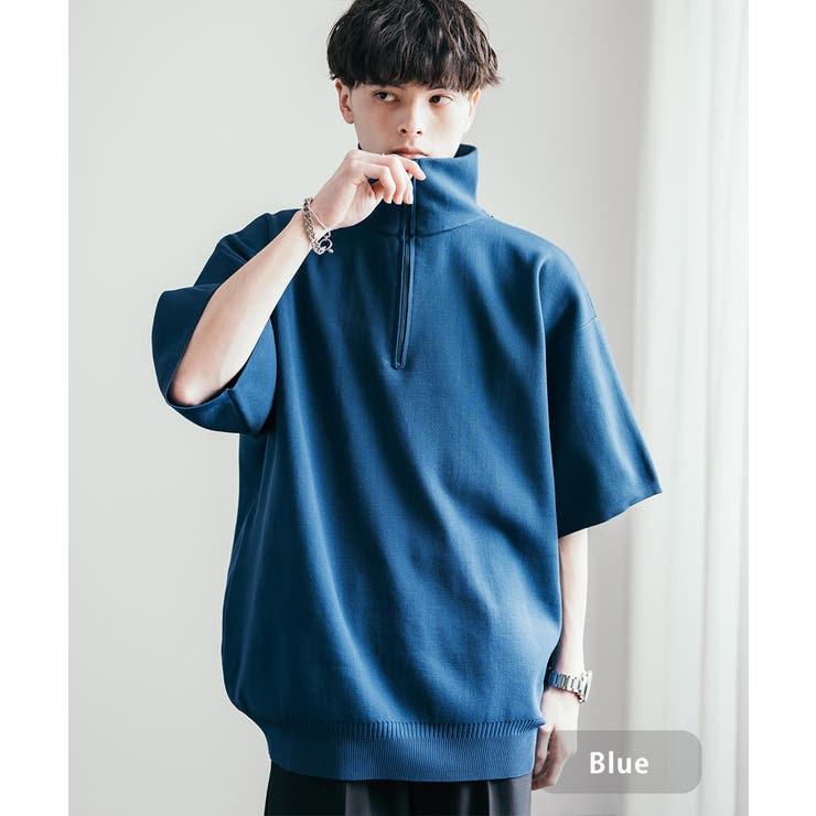 サマーニット 半袖 ハーフジップ[品番：OE000007921]｜Rocky Monroe