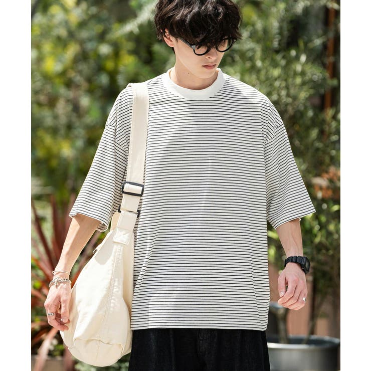 Tシャツ マイクロボーダー オーバーサイズ[品番：OE000008087