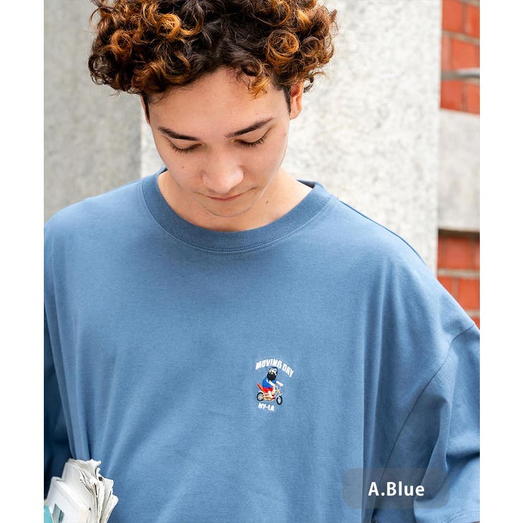 A.ブルー | Tシャツ 半袖 刺繍 | Rocky Monroe