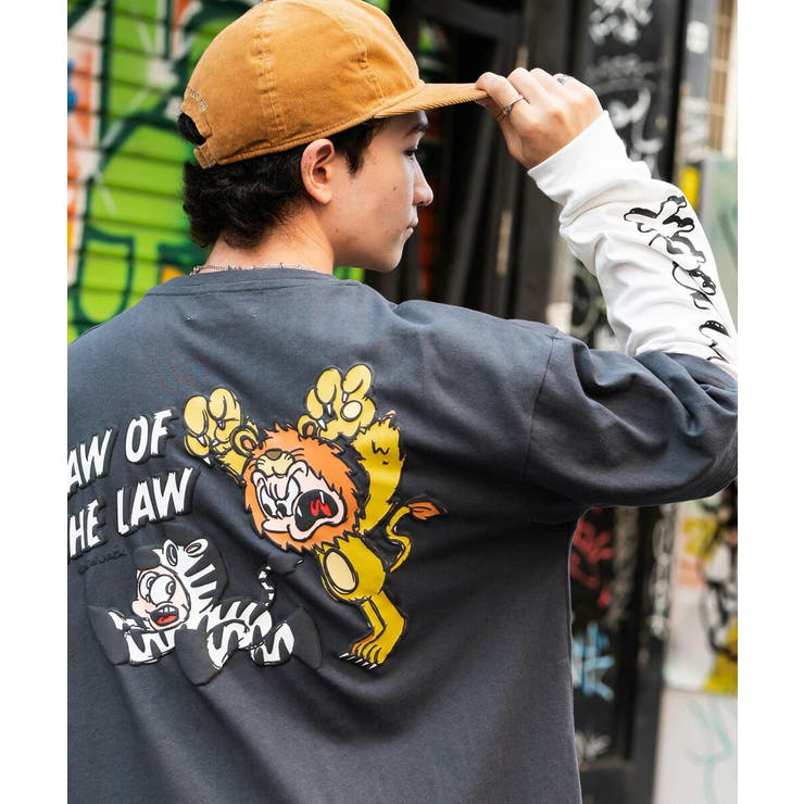 プリントTシャツ レイヤード バックプリント[品番：OE000008190