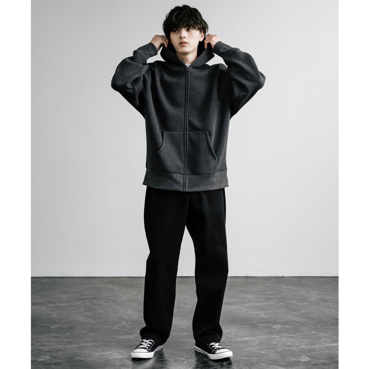 裏パイルパーカーグレーと裏起毛ブラックと裏起毛パンツ裾リブブラック  