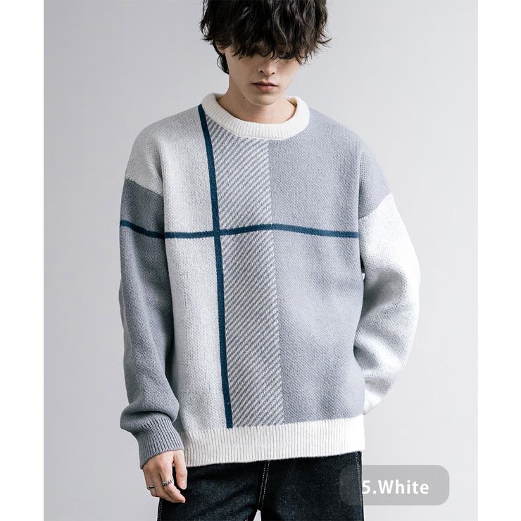 ニット クロスチェック オーバーサイズ[品番：OE000008310]｜Rocky