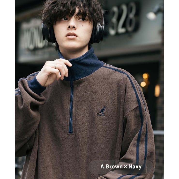 A.ブラウン×ネイビー | 新色追加 KANGOL ハーフジップフリース | Rocky Monroe