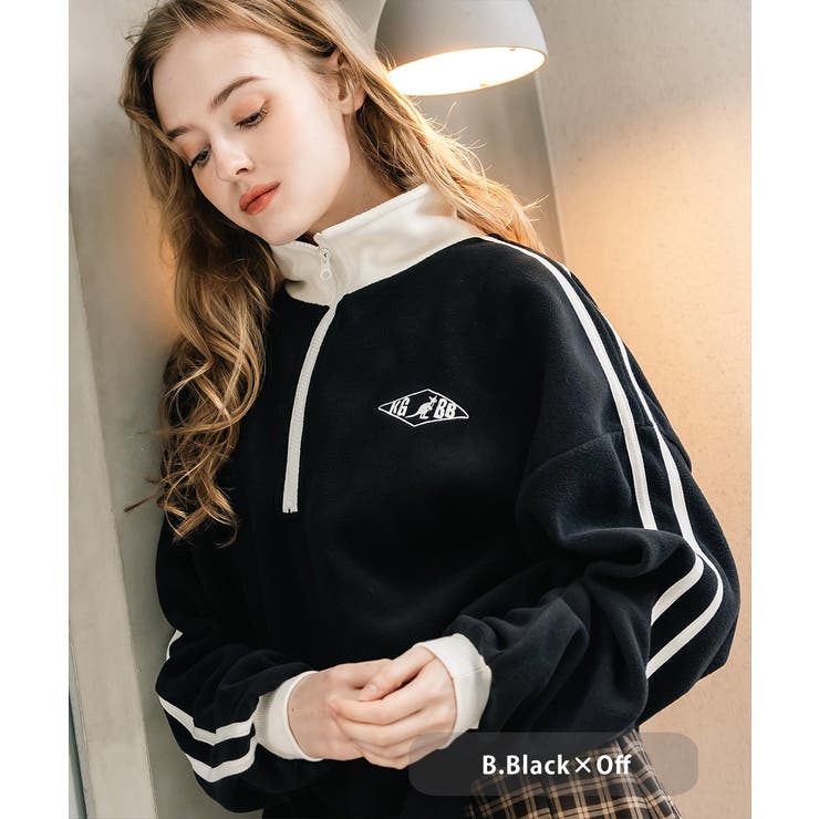 B.ブラック×オフ | 新色追加 KANGOL ハーフジップフリース | Rocky Monroe