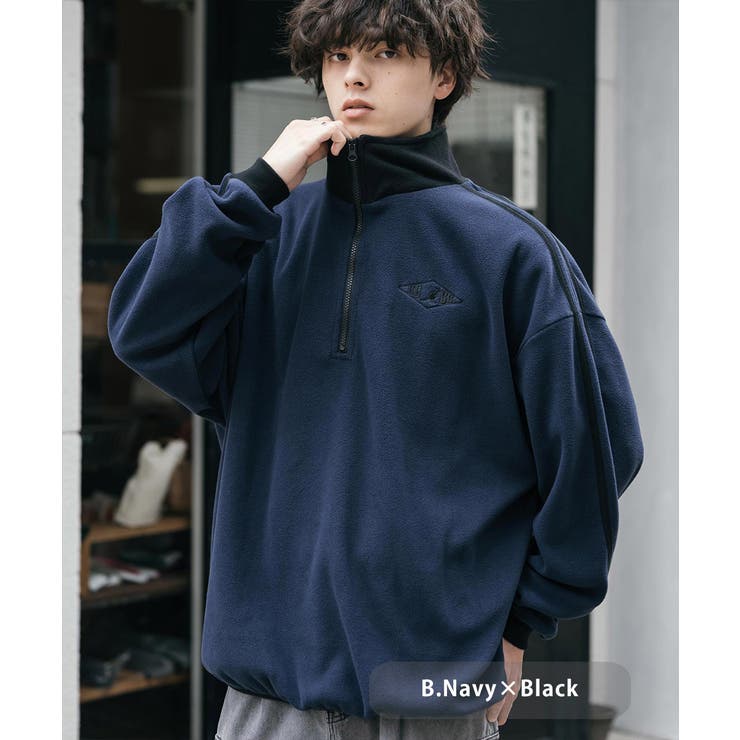 B.ネイビー×ブラック | 新色追加 KANGOL ハーフジップフリース | Rocky Monroe
