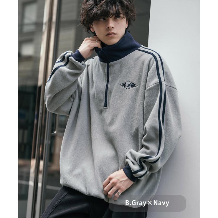 B.グレー×ネイビー | 新色追加 KANGOL ハーフジップフリース | Rocky Monroe