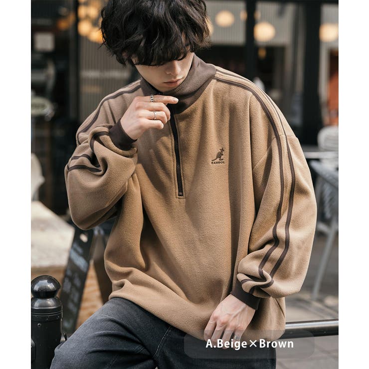 A.ベージュ×ブラウン | 新色追加 KANGOL ハーフジップフリース | Rocky Monroe