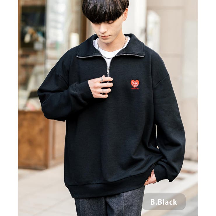 ハーフジップ 裏起毛 ワンポイント刺繍[品番：OE000008341]｜Rocky