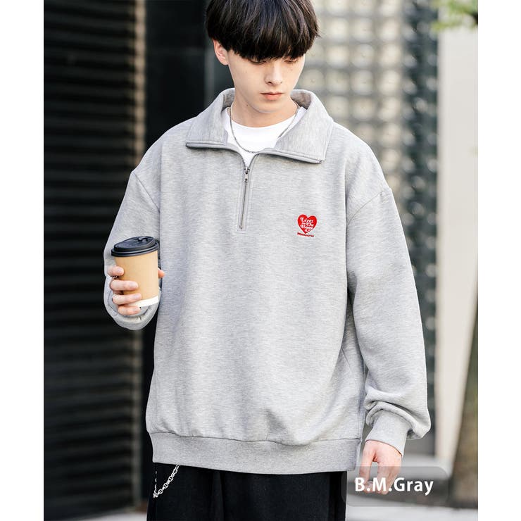 ハーフジップ 裏起毛 ワンポイント刺繍[品番：OE000008341]｜Rocky