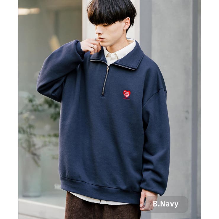 ハーフジップ 裏起毛 ワンポイント刺繍[品番：OE000008341]｜Rocky