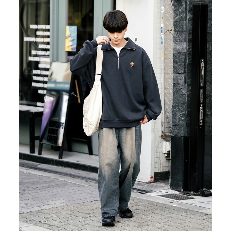 ハーフジップ 裏起毛 ワンポイント刺繍[品番：OE000008341]｜Rocky