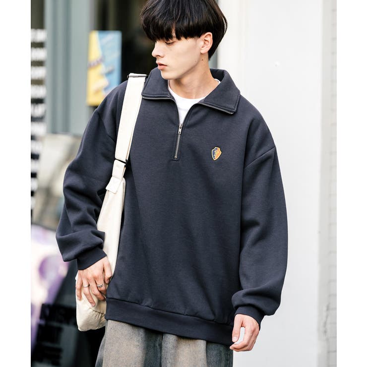ハーフジップ 裏起毛 ワンポイント刺繍[品番：OE000008341]｜Rocky