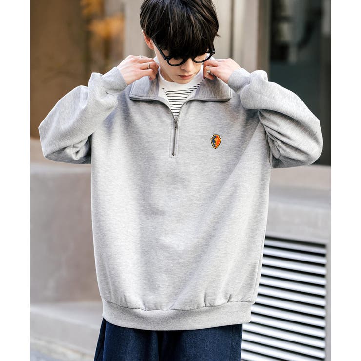 ハーフジップ 裏起毛 ワンポイント刺繍[品番：OE000008341]｜Rocky