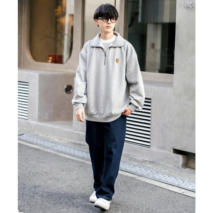 ハーフジップ 裏起毛 ワンポイント刺繍[品番：OE000008341]｜Rocky