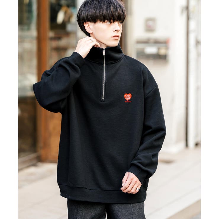 ハーフジップ 裏起毛 ワンポイント刺繍[品番：OE000008341]｜Rocky