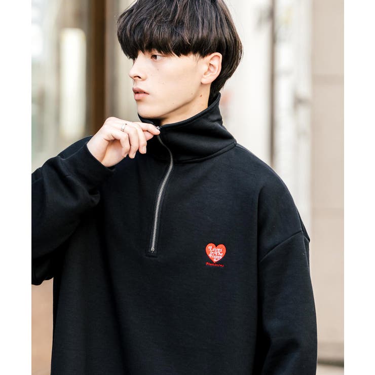 ハーフジップ 裏起毛 ワンポイント刺繍[品番：OE000008341]｜Rocky