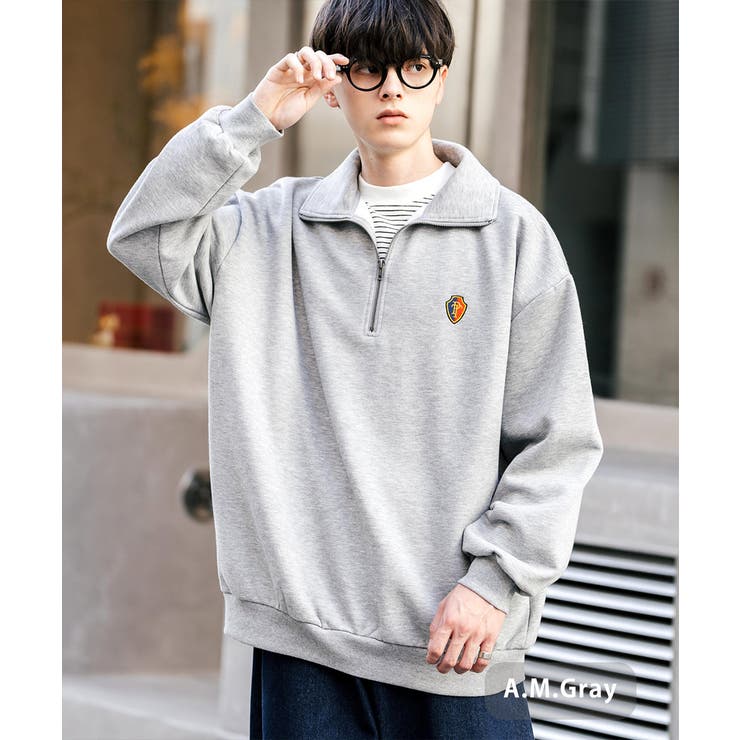 ハーフジップ 裏起毛 ワンポイント刺繍[品番：OE000008341]｜Rocky