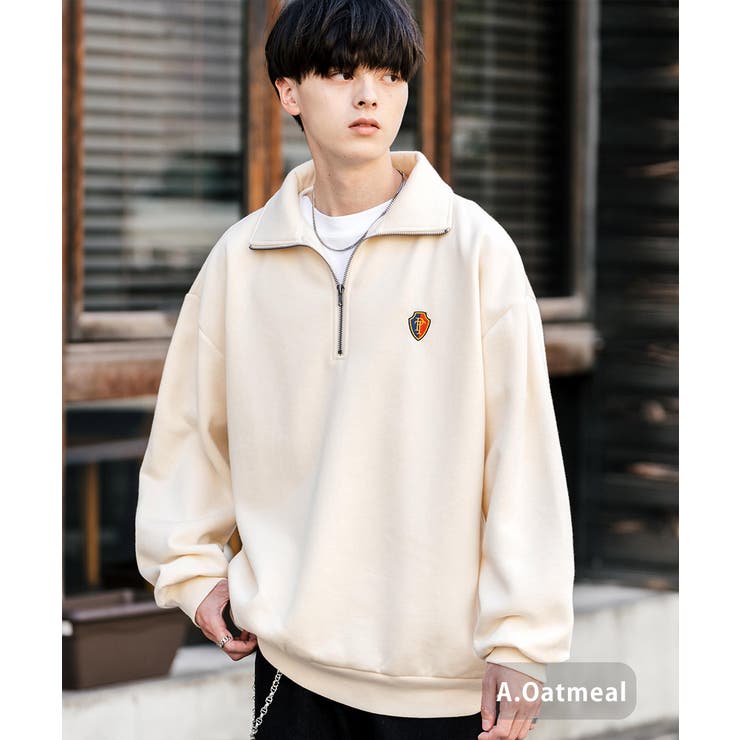 ハーフジップ 裏起毛 ワンポイント刺繍[品番：OE000008341]｜Rocky