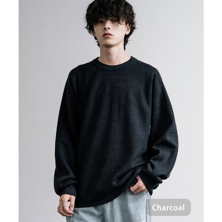 チャコール | ニットソー 長袖Tシャツ ワッフル | Rocky Monroe