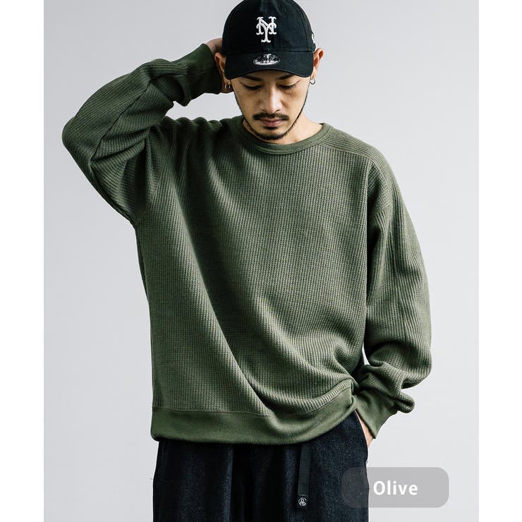 オリーブ | ニットソー 長袖Tシャツ ワッフル | Rocky Monroe