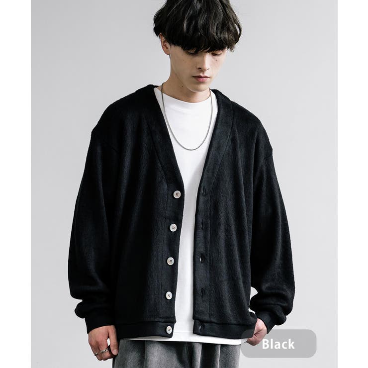 ブラック | ニットカーディガン モヘアライク ウールシャギー | Rocky Monroe