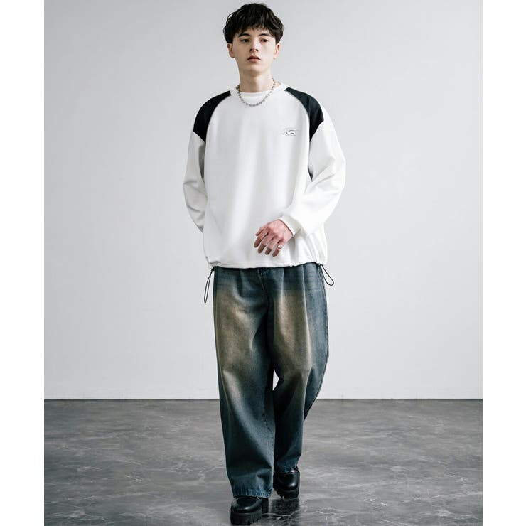 ゲームスウェットトレーナー 切替 クルーネック[品番：OE000008502