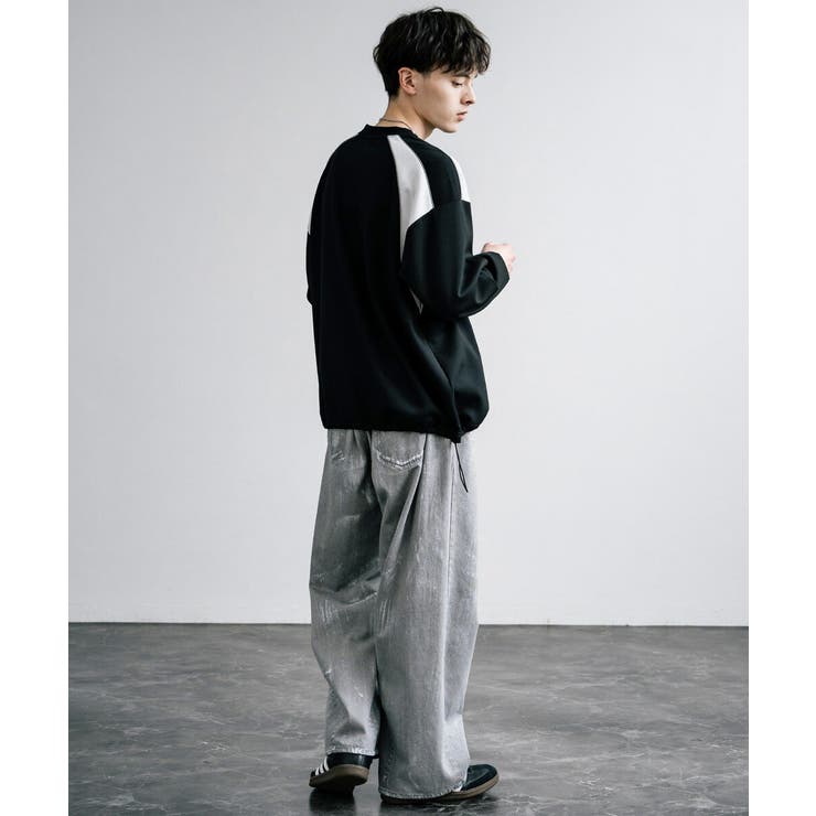 ゲームスウェットトレーナー 切替 クルーネック[品番：OE000008502