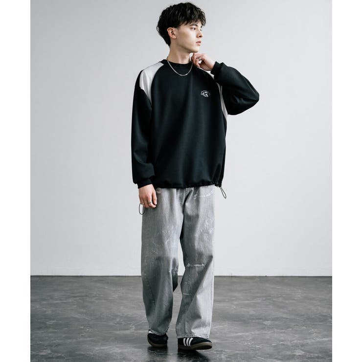 ゲームスウェットトレーナー 切替 クルーネック[品番：OE000008502