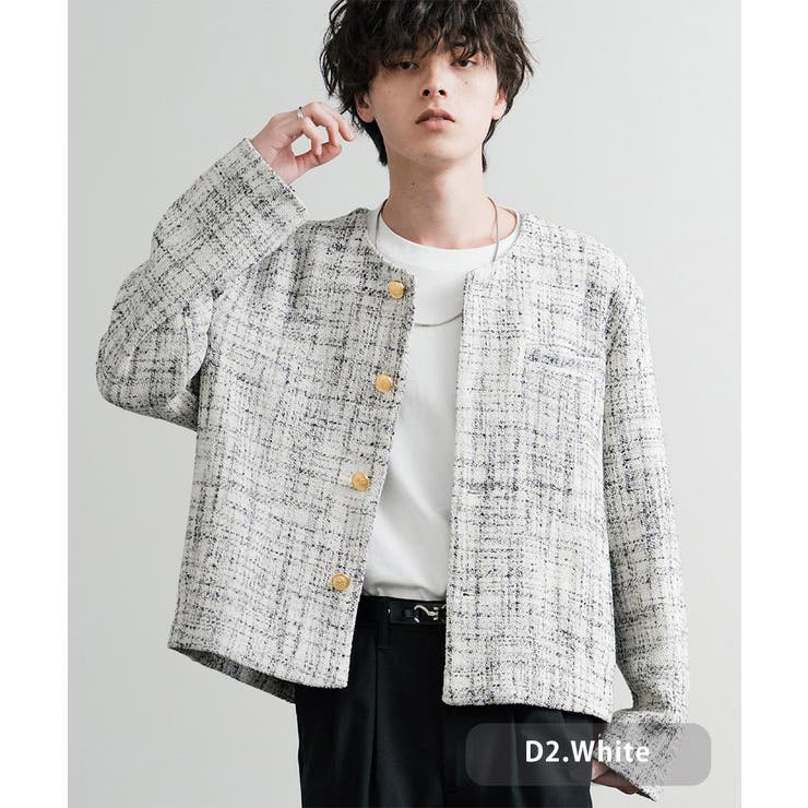 D2.ホワイト | ノーカラージャケット ショート 短丈 | Rocky Monroe