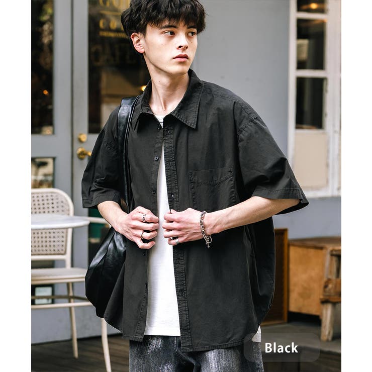 ブラック | 半袖カジュアルシャツ ピグメント ブロード | Rocky Monroe