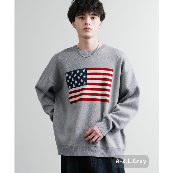 A-2.L.グレー | ニット セーター 国旗 | Rocky Monroe
