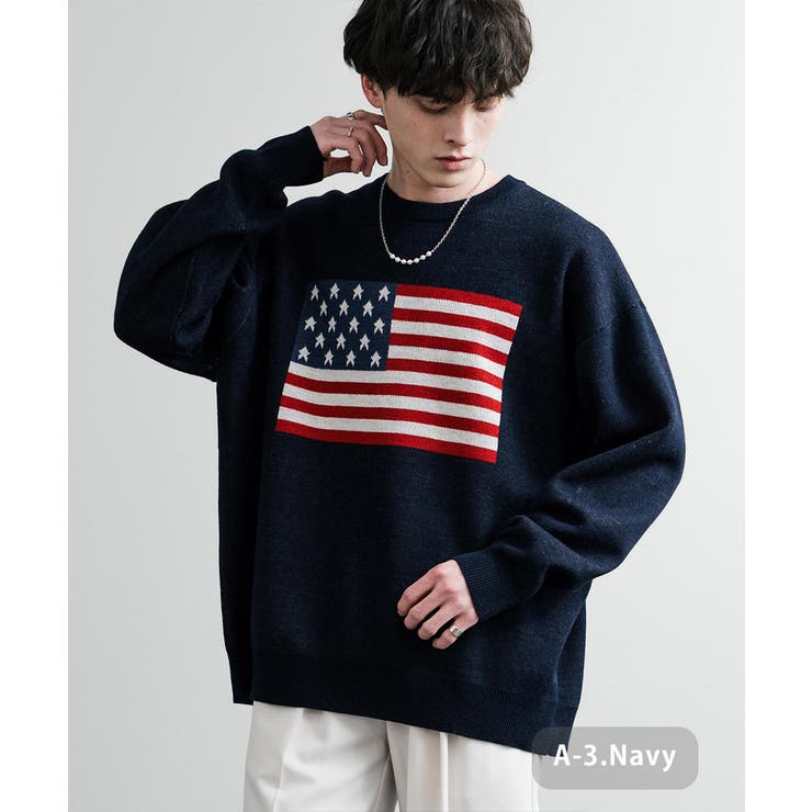 A-3.ネイビー | ニット セーター 国旗 | Rocky Monroe