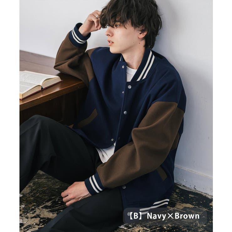 B.ネイビー×ブラウン | スタジャン ブルゾン アウター | Rocky Monroe