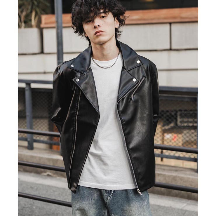 レザージャケット ダブルライダース 合成皮革[品番：OE000008928