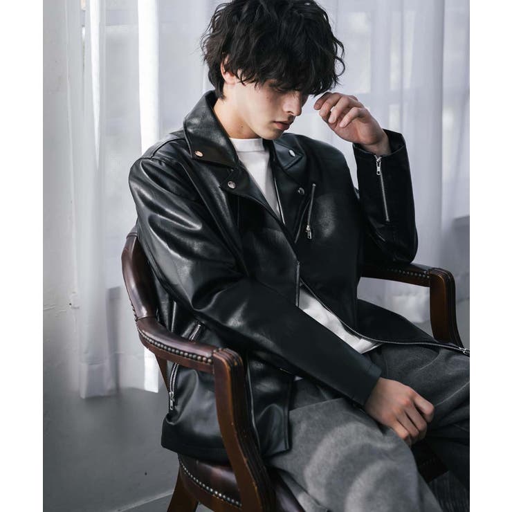 レザージャケット ダブルライダース 合成皮革[品番：OE000008928