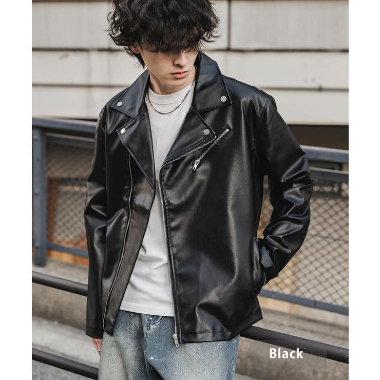 レザージャケット ダブルライダース 合成皮革[品番：OE000008928