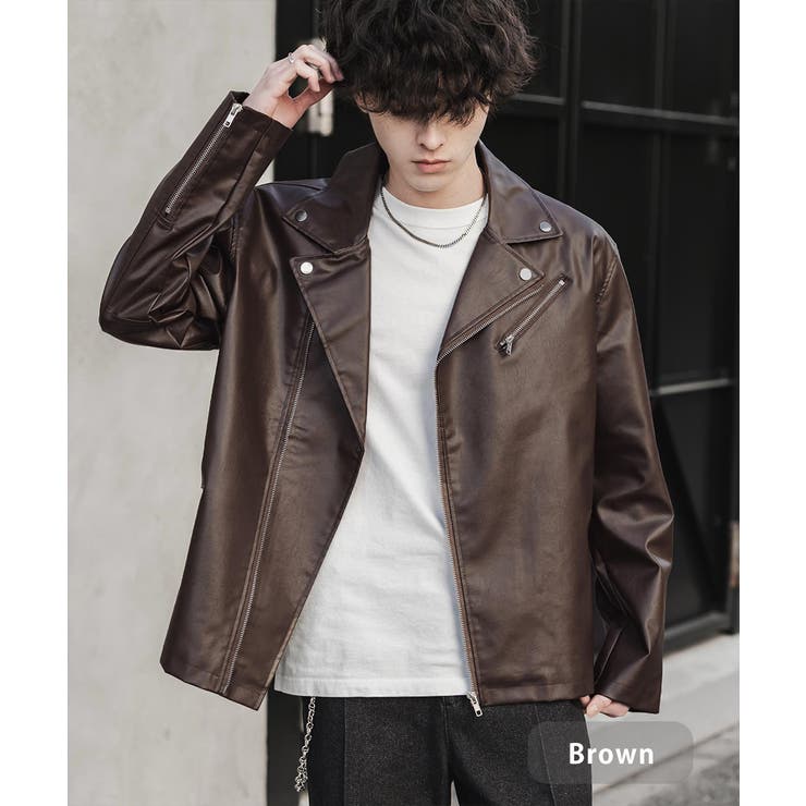 ブラウン | レザージャケット ダブルライダース 合成皮革 | Rocky Monroe