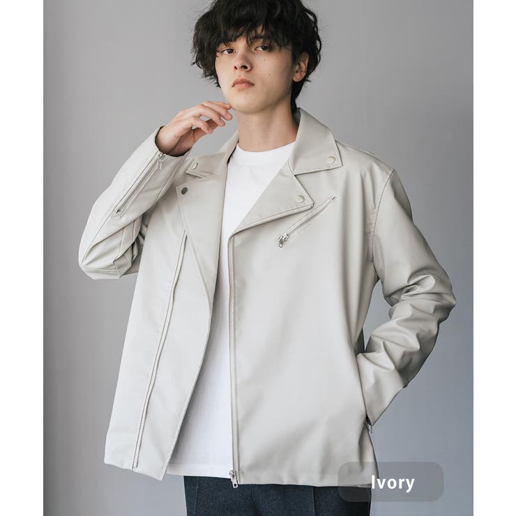 レザージャケット ダブルライダース 合成皮革[品番：OE000008928