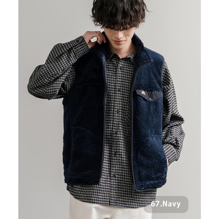 67.ネイビー | シャギーボアベスト 前開き LOGOS | Rocky Monroe