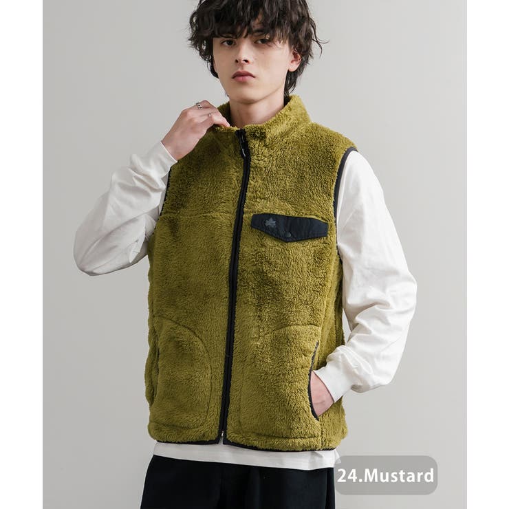 24.マスタード | シャギーボアベスト 前開き LOGOS | Rocky Monroe