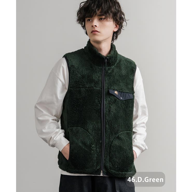 46.ダークグリーン | シャギーボアベスト 前開き LOGOS | Rocky Monroe