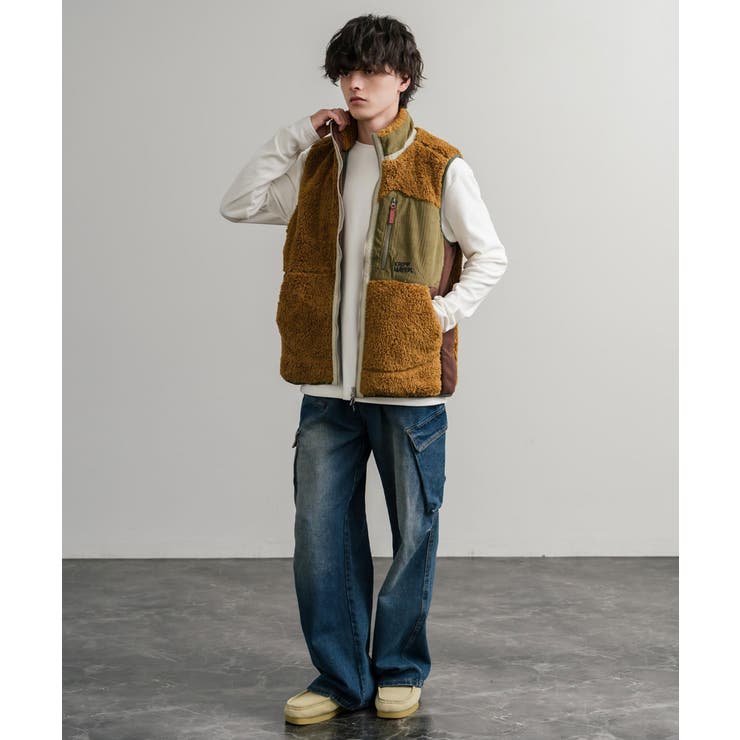 希少　Rocky Monroe 【 2WAY ボア　リバーシブルベスト 】 ボアベスト 前開き シャギーボア[品番：OE000008998]｜Rocky