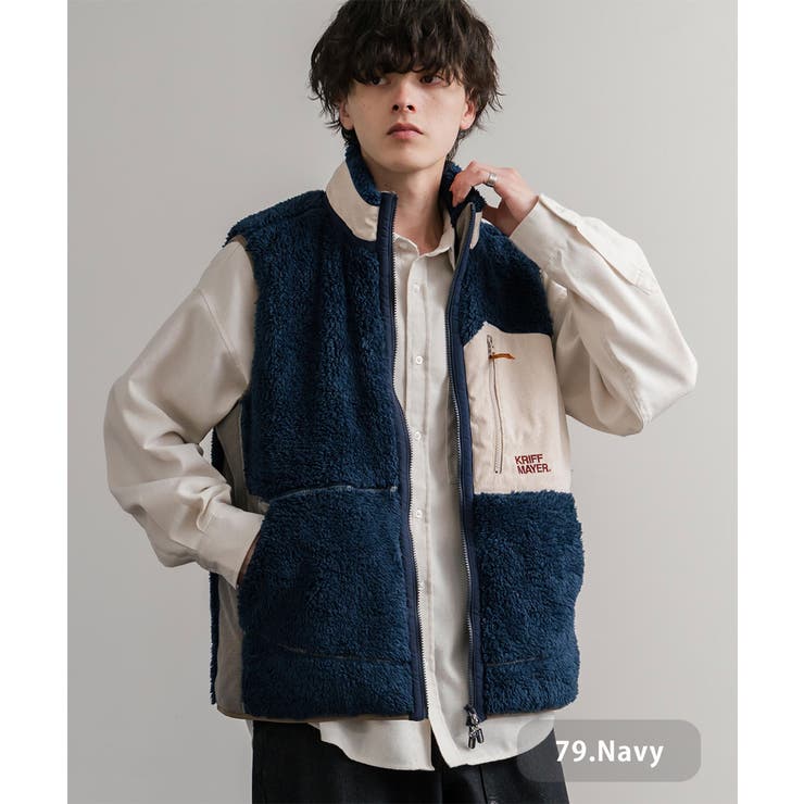 79.ネイビー | ボアベスト 前開き シャギーボア | Rocky Monroe