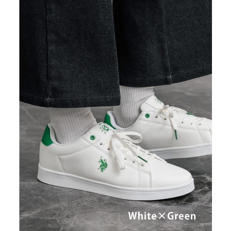 ホワイト×グリーン | スニーカー 紐靴 ロゴ | Rocky Monroe