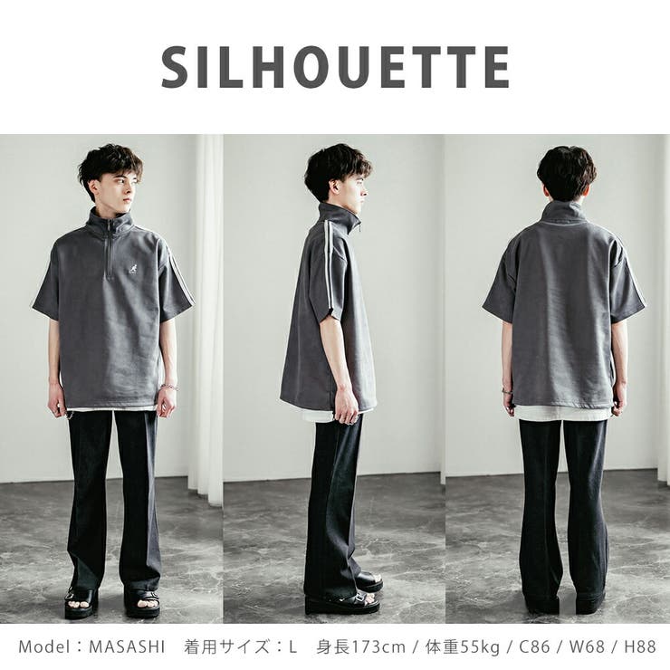 KANGOL ハーフジップ半袖Tシャツ カットスエード[品番