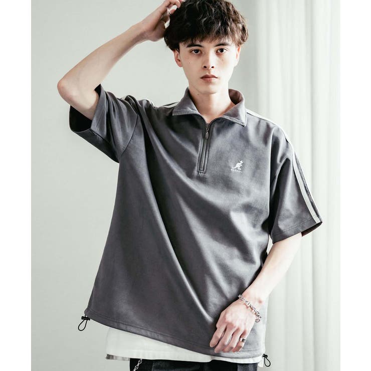 KANGOL ハーフジップ半袖Tシャツ カットスエード[品番