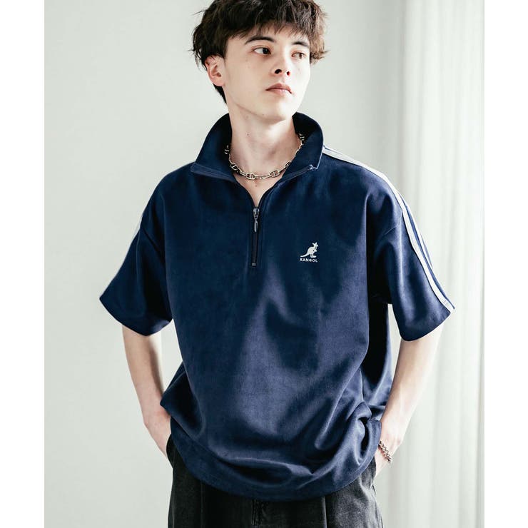 KANGOL ハーフジップ半袖Tシャツ カットスエード[品番