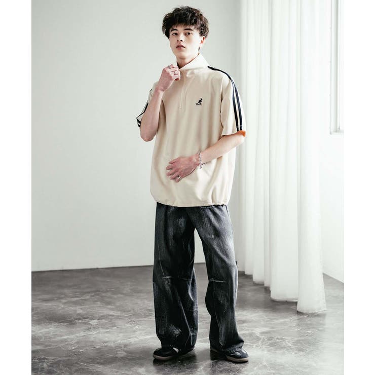 とっておきし福袋 KANGOL ハーフジップ半袖Tシャツ カットスエード[品番 ウェア