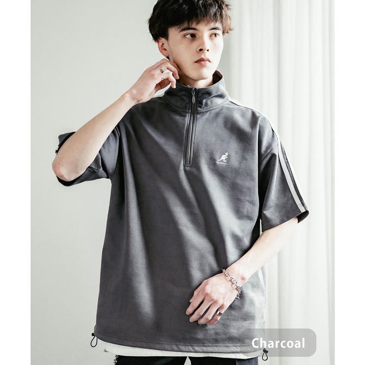 KANGOL ハーフジップ半袖Tシャツ カットスエード[品番